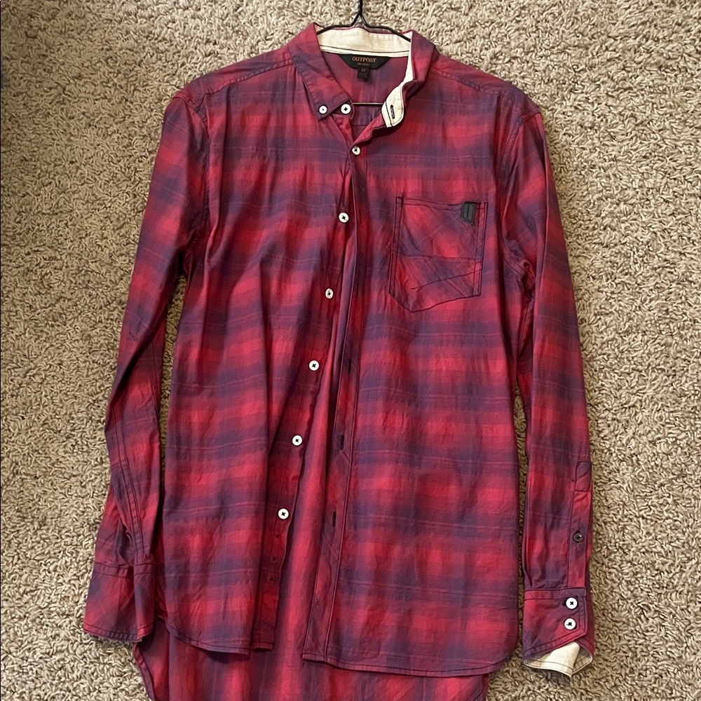 All Saints Red and Black Plaid Button Down Shirt